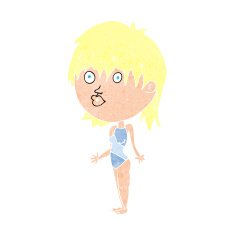 cartoon woman in swimsuit shrugging shoulders N11