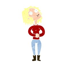 cartoon woman looking upwards N13