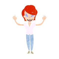 cartoon pretty woman with hands in air N11