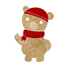 cartoon teddy bear in winter hat and scarf N5