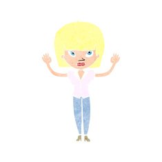 cartoon woman with raised hands N11