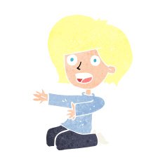 cartoon shocked woman on knees N11