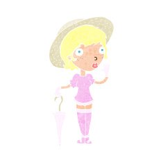 cartoon woman in summer hat waving N10