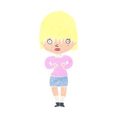cartoon woman making Who Me? gesture N55