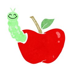 cartoon apple with bug N34