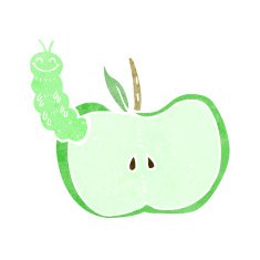 cartoon apple with bug N36