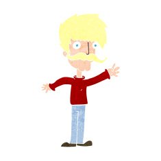 cartoon waving mustache man N13