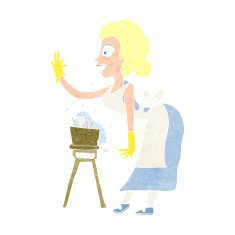 cartoon housewife washing up N13