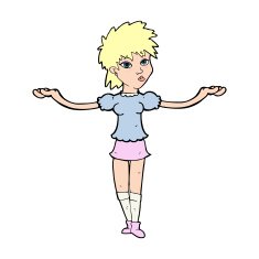 cartoon woman shrugging shoulders N580