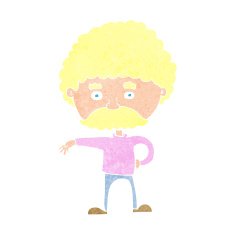 cartoon man with mustache making camp gesture N12