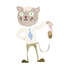 cartoon business cat with dead mouse N12
