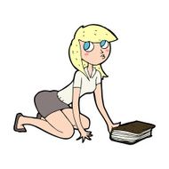 cartoon girl picking up book N14
