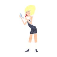 cartoon woman applying lipstick N17