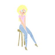 cartoon pretty girl on stool N11