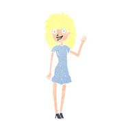 cartoon happy woman waving N12