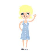 cartoon pretty woman waving N107