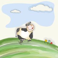 cute doodle cow on meadow
