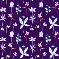 Seamless pattern with line drawing herbs