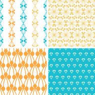 Four abstract blue yellow berry shapes seamless patterns set