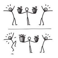 Funny characters making presents