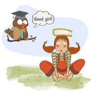 young girl studying with her &acirc;ÂÂ&acirc;ÂÂteacher an owl