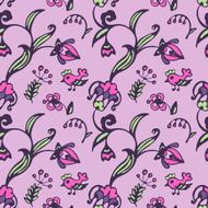 Seamless vector pattern birds and flowers N2