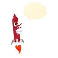 cartoon crazy rocket with thought bubble