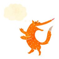 cartoon dancing fox with thought bubble