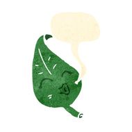 retro cartoon leaf with speech bubble