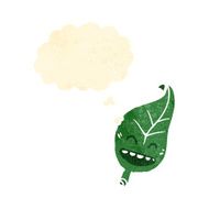 retro cartoon leaf with thought bubble