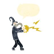 retro cartoon wizard casting spell
