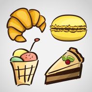 Sketch style sweets - cake croissant macaroon