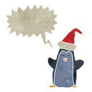 retro cartoon penguin with speech bubble