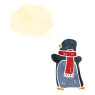 retro cartoon penguin with thought bubble