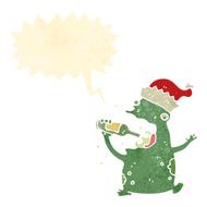 retro cartoon chirstmas party frog