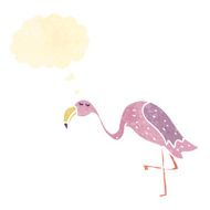 retro cartoon flamingo with thought bubble