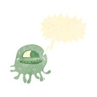 retro cartoon space alien with speech bubble
