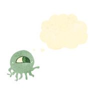 retro cartoon alien jellyfish with thought bubble