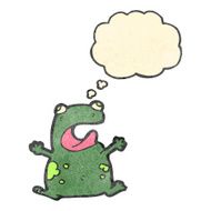 retro cartoon frog with thought bubble