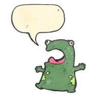 retro cartoon frog with speech bubble
