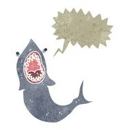 retro cartoon shark with speech bubble