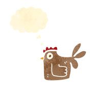 retro cartoon chicken with thought bubble