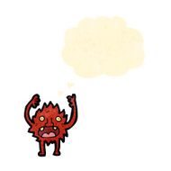retro cartoon little imp with thought bubble