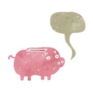 retro cartoon piggy bank with speech bubble