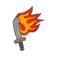 retro cartoon flaming sword