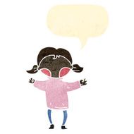 retro cartoon happy girl with speech bubble