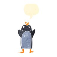 retro cartoon penguin with speech bubble N6