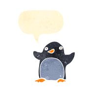 retro cartoon penguin with speech bubble N7