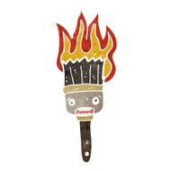 retro cartoon flaming paint brush