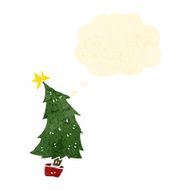 retro cartoon christmas tree with thought bubble